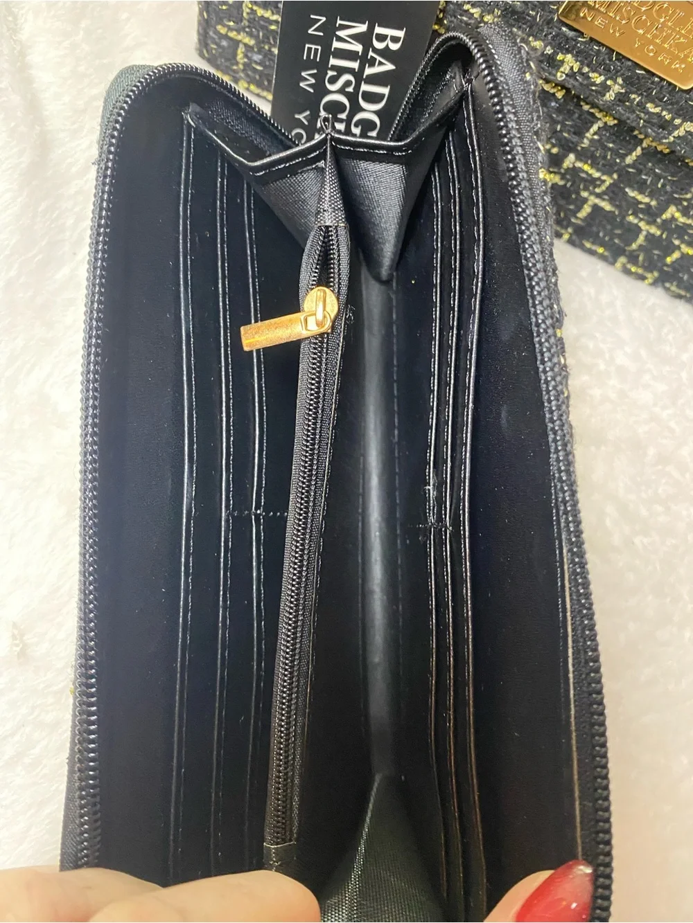 Badgley Mischka Black and Gold Tara Tweed Chain Crossbody and Wallet Set NWT